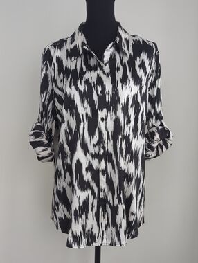 Calvin Klein Black and White Abstract Print Button-Down Shirt